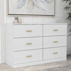HAOYYE Modern White 6-Drawer Dresser, Wide Storage Chest Of Drawers For Bedroom, Sturdy Space-Saving Heavy Duty Design, Perfect For Adults And Dorm Rooms, Easy Assembly