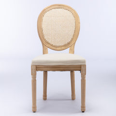 HAOYYE French Style Solid Wood Frame Antique Painting Linen Fabric Rattan Back Dining Chair,Set of 2,Cream,Beige Sturdy Space-Saving Heavy Duty Modern Design Adults Dorm Room Easy Assembly