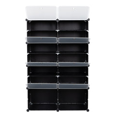 HAOYYE 7-Tier Portable Shoe Rack Organizer, 14 Grid Expandable Storage Cabinet Stand, Sturdy Design For Heels, Boots, Slippers, Durable And Space-Saving Modern Organizer For Entryways, Closets, Or Bedrooms, Easy Assembly, Black