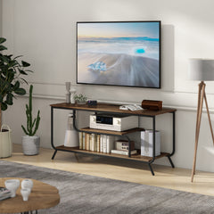 HAOYYE Modern TV Stand With Power Outlets And LED Lights, Entertainment Center With Shelves, TV Console Table For Living Room And Bedroom, Light Gray Sturdy Space-Saving Heavy Duty Design