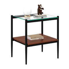 HAOYYE Set of 2 Rectangle End Table, Tempered Glass Tabletop with MDF layer, Modern Table for Living Room , Transparent Glass Sturdy Space-Saving Heavy Duty Modern Design Adults Dorm Room Easy Assembly