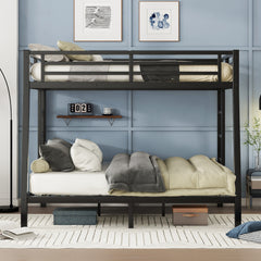 HAOYYE Metal Full XL over Queen Bunk Bed for Teens and Adults,Space-Saving/Noise Reduced/No Box Spring Needed,Black Sturdy Heavy Duty Modern Design Dorm Room Easy Assembly Bedroom Furniture