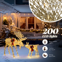HAOYYE Golden Moose Family Christmas Decoration with 200 LED Lights Durable Leather String Light Design Warm Glow for Indoor Outdoor Holiday Yard Garden Party Wedding Décor