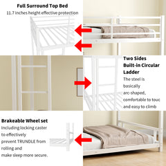 HAOYYE Metal Twin over Twin Bunk Bed/ Heavy-duty Sturdy Metal/ Noise Reduced/ Safety Guardrail/No Box Spring Needed,White Space-Saving Heavy Duty Modern Design Adults Dorm Room Easy Assembly