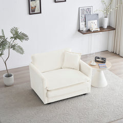 HAOYYE Comfy Deep Single Seat Sofa Upholstered Reading Armchair Living Room Chair White Chenille Fabric , 1 Toss Pillow Sturdy Space-Saving Heavy Duty Modern Design Adults Dorm Room Easy Assembly