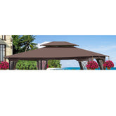 HAOYYE 13x10 Ft Patio Double Roof Gazebo Replacement Canopy Top Fabric Brown Outdoor Waterproof UV Resistant Tent Cover for Garden Backyard Deck Pergola Pavilion Shade Shelter Durable Ripstop Material Easy to Install