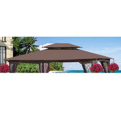 HAOYYE 13x10 Ft Patio Double Roof Gazebo Replacement Canopy Top Fabric Brown Outdoor Waterproof UV Resistant Tent Cover for Garden Backyard Deck Pergola Pavilion Shade Shelter Durable Ripstop Material Easy to Install