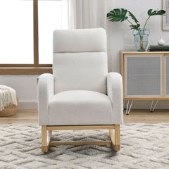 HAOYYE 27.6"W Modern Accent High Backrest Living Room Lounge Arm Rocking Chair, Two Side Pocket ,Teddy White (Ivory) Sturdy Space-Saving Heavy Duty Modern Design Adults Dorm Room