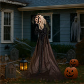 HAOYYE 5.7 FT Halloween Decorations Outdoor Life Size Animatronics Wizard with Pumpkin Face, Sound-Activated Haunted House Decor with Creepy Sound, Spooky Party Yard Garden Lawn Prop for Halloween Display