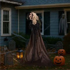 HAOYYE 5.7 FT Halloween Decorations Outdoor Life Size Animatronics Wizard with Pumpkin Face, Sound-Activated Haunted House Decor with Creepy Sound, Spooky Party Yard Garden Lawn Prop for Halloween Display