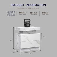 HAOYYE LED Nightstand Bedside Table Cabinet with 2 Drawers, Modern White Stone End Table for Bedroom, Sturdy Space-Saving Heavy Duty Construction, Ideal for Adults and Dorm Rooms, Easy Assembly