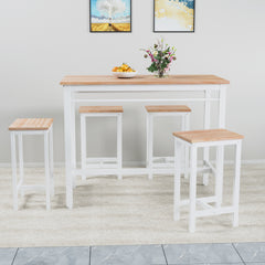HAOYYE 5-Piece Kitchen Table Set with Four Bar Stools, Metal Frame and MDF Construction, White Oak Finish, Modern Space-Saving Design, Heavy Duty and Durable, Easy to Assemble