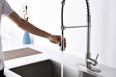 HAOYYE Brushed Nickle Single Handle Commercial Modern Spring High Arc Kitchen Faucet Sturdy Space-Saving Heavy Duty Modern Design Adults Dorm Room Easy Assembly Bedroom Furniture