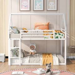 HAOYYE Twin over Twin House Bunk Bed with Built-in Ladder,White Sturdy Space-Saving Heavy Duty Modern Design Adults Dorm Room Easy Assembly Bedroom Furniture