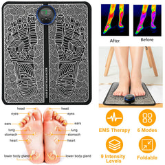 HAOYYE EMS Foot Massage Pad Electric Stimulator Massager Rechargeable Muscle Pain Relief Foot And Leg Massager With 6 Modes And 9 Intensity Levels For Blood Circulation Relaxation And Leg Reshaping
