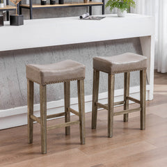 Haoyye Counter Height Bar Stools, Set of 2 Backless Faux Leather Farmhouse Island Chairs for Kitchen or Dining Area, Modern Space-Saving Sturdy Design for Breakfast Bar, Pub, Cafe or Home Use, Comfortable and Easy to Assemble Seating