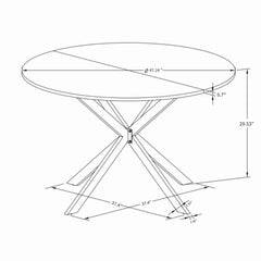 HAOYYE White Marble Top Round Dining Table With Cross-Leg Design, Removable Two-Piece Top, Matte Finish Iron Legs, Modern Sturdy Space-Saving Heavy Duty Construction, Ideal For Adults’ Dining Rooms And Small Spaces