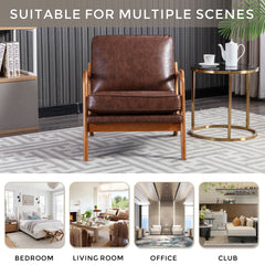 HAOYYE Mid Century Modern Accent Chair, Comfy Fabric Living Room Chairs with Solid Wood Frame, Lounge Reading Armchair, Easy Assembly (Brown PU) Sturdy Space-Saving Heavy Duty Modern Design