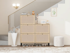 HAOYYE Rattan 5 Door Shoe Rack, Freestanding Modern Shoe Storage Cabinet, for Entryway Sturdy Space-Saving Heavy Duty Modern Design Easy Assembly Durable Stylish Home Furniture Versatile