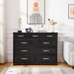 HAOYYE 9-Drawer Bedroom Dresser With Antique Handles, Wood Chest Of Drawers For Living Room, Entryway, Or Hallway, Black, Sturdy Space-Saving Heavy Duty Design