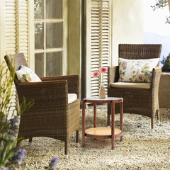 HAOYYE Rattan Coffee Table With Water Ripple Glass Top Hand-Woven Boho Side Table Compact Round End Table For Living Room Bedroom Balcony Patio Walnut Brown