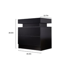 HAOYYE Modern LED Nightstand with 2 Drawers, Black Bedside Table Cabinet with Lights, Sturdy Space-Saving Design, Heavy Duty, Easy Assembly, Ideal for Bedroom or Dorm Room Furniture
