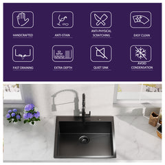 HAOYYE 25x22inch Gunmetal Black Topmount 304 Stainless Steel 18 Gauge Kitchen Sink Sturdy Space-Saving Heavy Duty Modern Design Adults Dorm Room Easy Assembly Bedroom Furniture