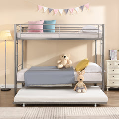 HAOYYE METAL BUNK BED WITH TRUNDLE SILVER Sturdy Space-Saving Heavy Duty Modern Design Easy Assembly Durable Stylish Home Furniture Versatile