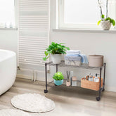 HAOYYE Black 2-Shelf Rolling Media Cart – Durable Steel Cart With Locking Wheels, Sleek Modern Design, Ideal For AV Equipment, Electronics, Kitchen, Office, And Home Use – Easy Assembly, Space-Saving, Adjustable Shelves.