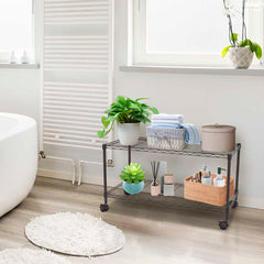 HAOYYE Black 2-Shelf Rolling Media Cart – Durable Steel Cart With Locking Wheels, Sleek Modern Design, Ideal For AV Equipment, Electronics, Kitchen, Office, And Home Use – Easy Assembly, Space-Saving, Adjustable Shelves.