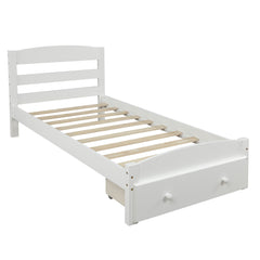 HAOYYE Twin Bed Frame with Storage Drawer and Wood Slat Support, No Box Spring Needed, Sturdy Space-Saving Heavy Duty Modern Design, Easy Assembly, Durable Stylish Home Furniture for Bedroom or Guest Room