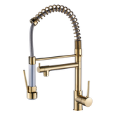 Haoyye Commercial Kitchen Faucet with Pull Down Sprayer, Single Handle Gooseneck Sink Faucet with Dual Function Spray and Stream Modes, 360° Swivel High Arc Design, Brushed Finish, Easy Installation, Heavy Duty Brass for Home, Restaurant or RV