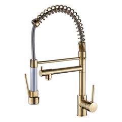 Haoyye Commercial Kitchen Faucet with Pull Down Sprayer, Single Handle Gooseneck Sink Faucet with Dual Function Spray and Stream Modes, 360° Swivel High Arc Design, Brushed Finish, Easy Installation, Heavy Duty Brass for Home, Restaurant or RV
