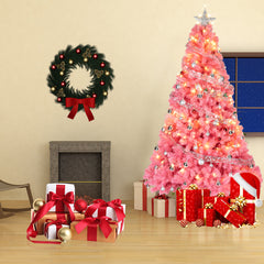 HAOYYE Pink Artificial Christmas Tree Unlit Christmas Pine Tree with 1000 Branch Tips and Sturdy Metal Stand Perfect for Office Home Store Party Holiday Decoration Durable Flame Retardant Material Easy Assembly