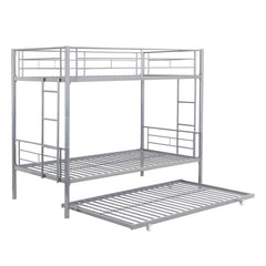 HAOYYE METAL BUNK BED WITH TRUNDLE SILVER Sturdy Space-Saving Heavy Duty Modern Design Easy Assembly Durable Stylish Home Furniture Versatile