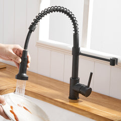 HAOYYE Commercial Black Kitchen Faucet with Pull Down Sprayer, Single Handle Single Lever Kitchen Sink Faucet Sturdy Space-Saving Heavy Duty Modern Design Adults Dorm Room Easy Assembly