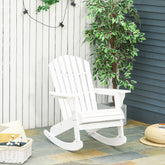 HAOYYE White Outdoor Rocking Chair Made from Solid Weather-Resistant Fir Wood with Painted Finish, Ergonomic Wide Seat and Fan-Shape Backrest, Slatted Design for Quick Drainage, Perfect for Porch Balcony Backyard Relaxation