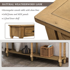 HAOYYE Console Table, Sofa Table with Two Storage Drawers and Bottom Shelf for Living Room or Entryway, Old Pine, Sturdy Space-Saving Design, Heavy Duty Construction, Easy Assembly, Durable and Stylish Home Furniture