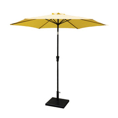 HAOYYE 8.8 Ft Outdoor Aluminum Patio Umbrella with 42 Pound Square Resin Base, Yellow Market Umbrella Featuring Push Button Tilt and Crank Lift, Heavy Duty Sun Shade for Garden Deck Poolside Backyard Use