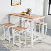HAOYYE 5-Piece Kitchen Table Set with Four Bar Stools, Metal Frame and MDF Construction, White Oak Finish, Modern Space-Saving Design, Heavy Duty and Durable, Easy to Assemble