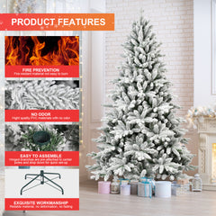 HAOYYE 7FT PE & PVC Flocked Artificial Christmas Tree ,With 1514 branch tips and metal stand,Foldable Fake Tree with Realistic Snowy Foliage for Home Decoration Sturdy Space-Saving Heavy Duty Modern Design