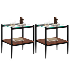 HAOYYE Set of 2 Rectangle End Table, Tempered Glass Tabletop with MDF layer, Modern Table for Living Room , Transparent Glass Sturdy Space-Saving Heavy Duty Modern Design Adults Dorm Room Easy Assembly