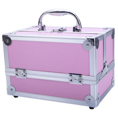 HAOYYE Aluminum Makeup Train Case Jewelry Box, Pink Cosmetic Organizer with Mirror, Durable Space-Saving Storage Solution, Stylish Design, Versatile Use for Travel, Home, or Salon, Premium Quality, Modern and Convenient