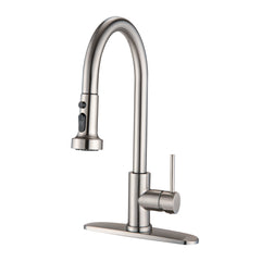HAOYYE Stainless Steel Pull Down Kitchen Faucet with Soap Dispenser Brushed Nickel Sturdy Space-Saving Heavy Duty Modern Design Adults Dorm Room Easy Assembly Bedroom Furniture
