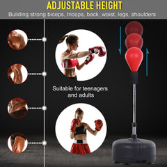 HAOYYE Red Black Boxing Bag Set with Adjustable Stand and Gloves, Durable Freestanding Punching Ball for Cardio Fitness and Reflex Training, Home Gym Workout Equipment