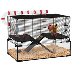 HAOYYE 31" Extra Large Hamster Cage with Tube Tunnel, Small Animal Cage for Dwarf Hamster, Rat, Gerbil Cage with Deep Glass Bottom, Water Bottle, Food Dish, Exercise Wheel, Ramps Sturdy Space-Saving