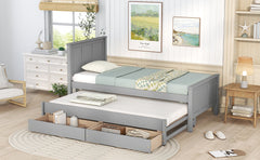 HAOYYE Twin Platform Bed with Trundle and Storage Drawers, Sturdy and Space-Saving Design, Heavy Duty Construction, Ideal for Dorm Rooms and Bedrooms, Easy Assembly, Modern Gray Finish