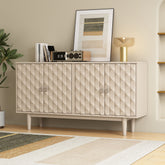 HAOYYE Modern 4-door Sideboard with Convex Pattern Doors and 2 Silver Handle for Living Room, Dining Room, Kitchen (Almond) Sturdy Space-Saving Heavy Duty Modern Design Easy Assembly Durable Stylish