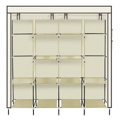 HAOYYE Portable Clothes Closet Wardrobe with 12 Shelves and 4 Side Pockets, Beige Non-Woven Fabric Storage Organizer for Small Rooms and Walk-In Closets