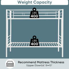 HAOYYE Twin Over Twin Metal Bunk Bed,Metal Structure Bedframe with Safety Guardrails and 2 ladders,Convertible Bunkbeds,No Spring Box Required and Space Saving Design,White Sturdy Space-Saving Heavy Duty